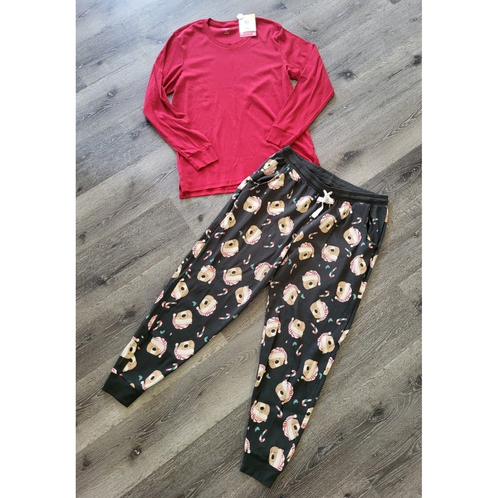 New Burts Bees Organic Cotton Holiday Bears 2pc Pajama Set Sz Womens XL